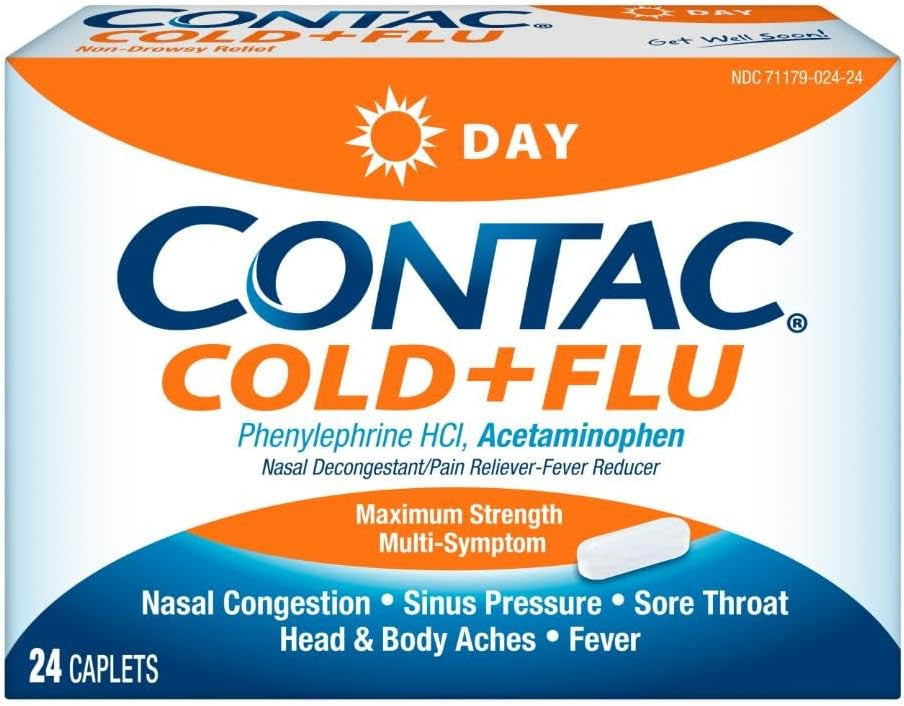 Contac Maximum Strength Non-Drowsy Severe Cold, Flu Relief Caplet, 24 Ea